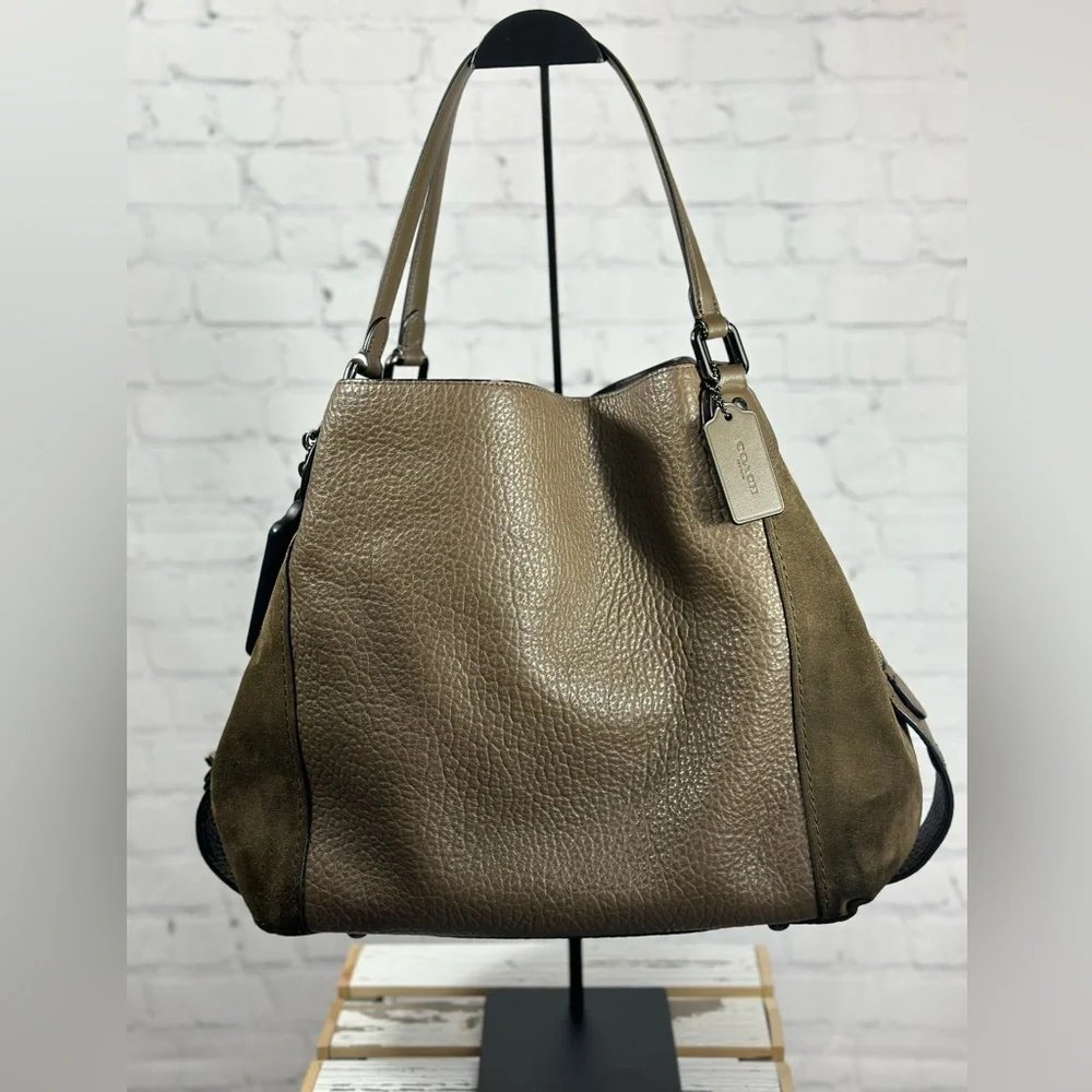 Coach Edie 42 Mixed Leather and Suede Hobo, Fatigue